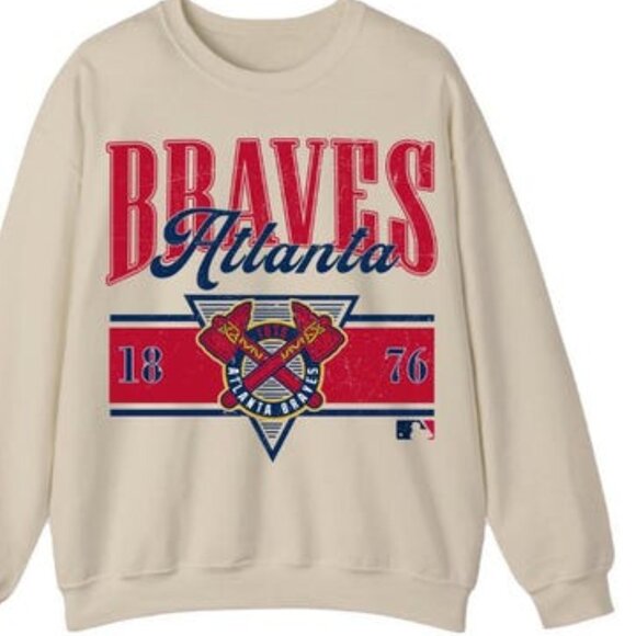 Atlanta Braves 1876 Collection Crewneck Sweatshirt Retro Baseball Heavy Blend - Picture 1 of 2